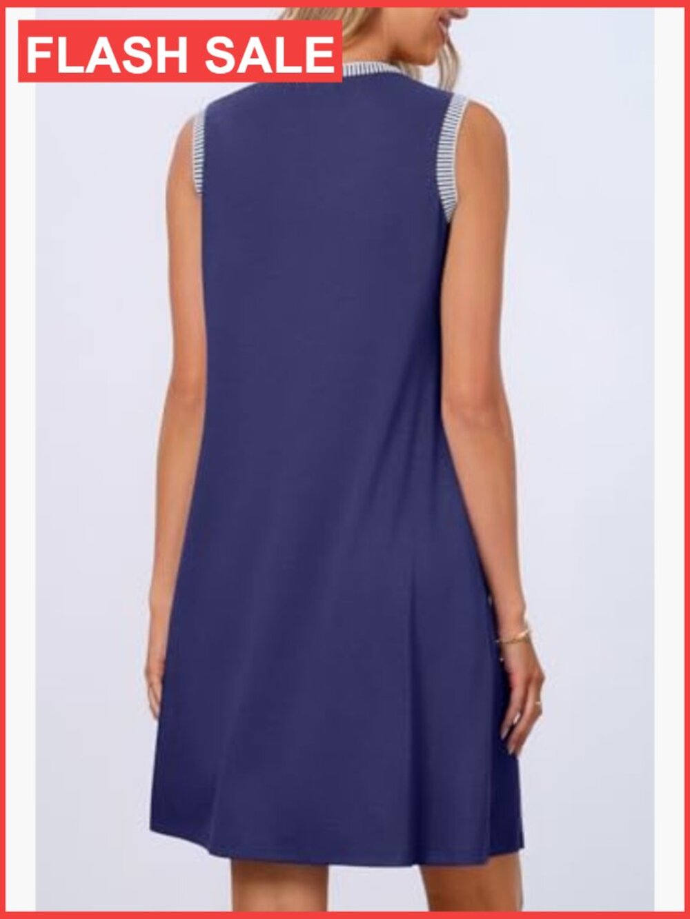 Womens Casual Summer Dress Crewneck Sleeveless Tank Shift Swing Sundress - Picture 4 of 7